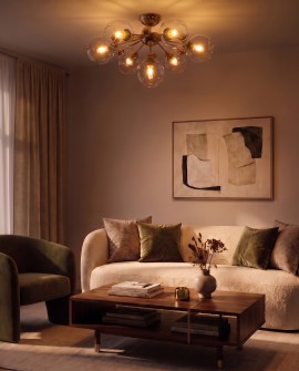 Lampa sufitowa złota z 7 punktami światła szklane klosze
