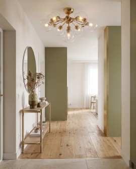 Lampa sufitowa złota z 7 punktami światła szklane klosze
