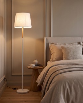Podłogowa lampa stojąca TIRO Lumina Deco w kolorze białym z tkaninowym abażurem