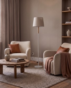 Podłogowa lampa stojąca TIRO Lumina Deco w kolorze białym z tkaninowym abażurem