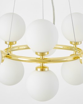 Lampa wisząca Marsiada 9 Lumina Deco ze złotym wykończeniem i białymi kloszami