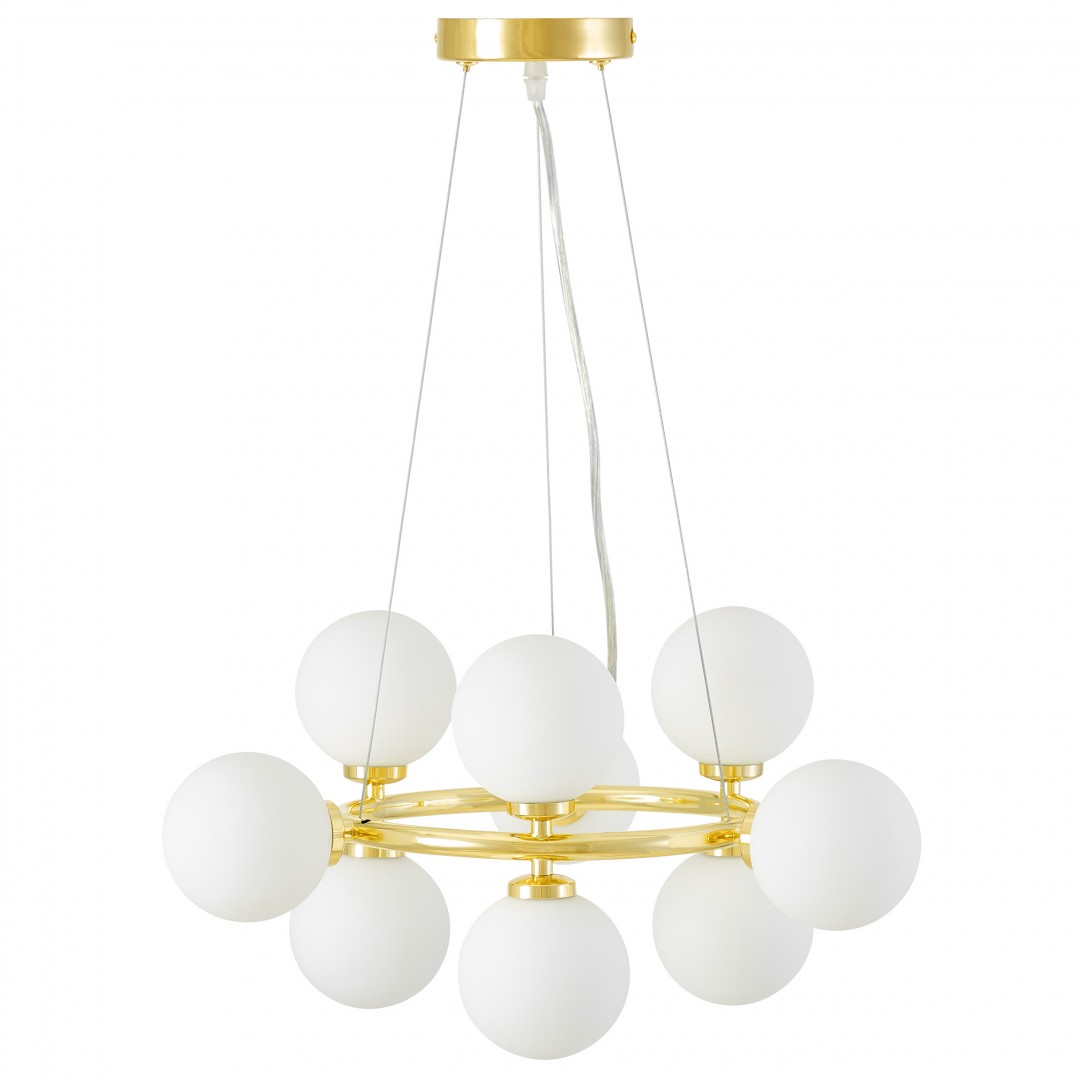 Lampa wisząca Marsiada 9 Lumina Deco ze złotym wykończeniem i białymi kloszami