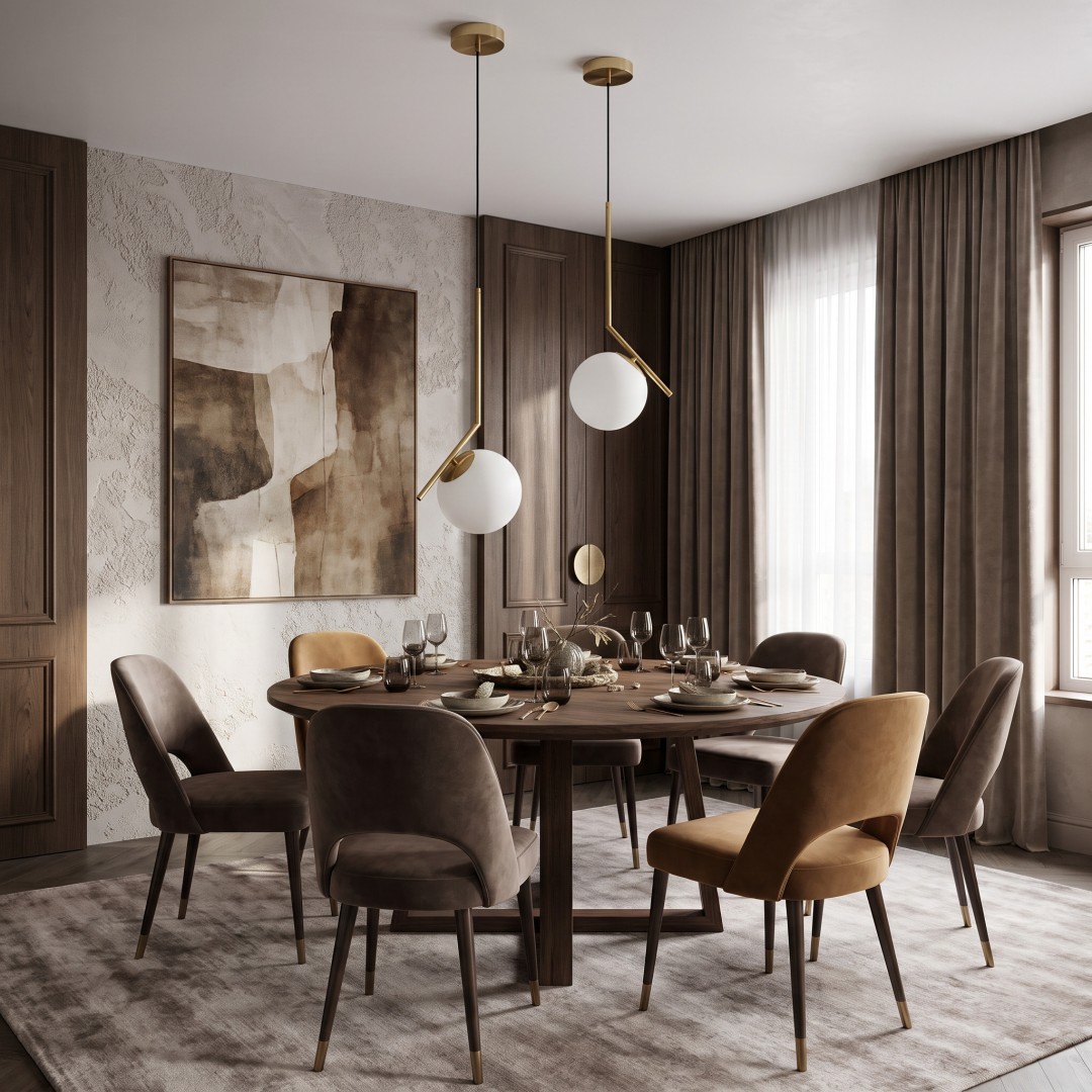 Mosiężna lampa wisząca jako eleganckie oświetlenie w strefie jadalnianej