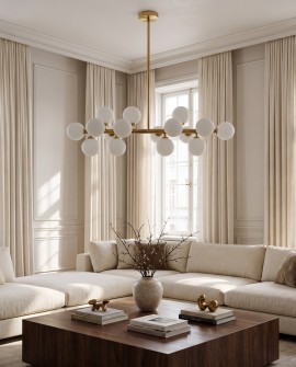 Lampa wisząca złota szczotkowana białe kule Petrica 16 Lumina Deco widok z przodu