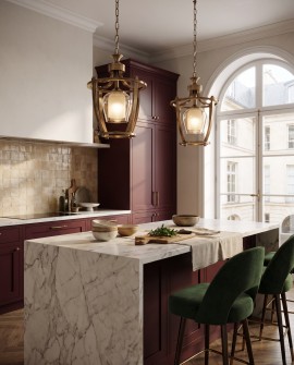 Lampa wisząca loft złota szczotkowana ze szklanym kielichem i metalową ramą