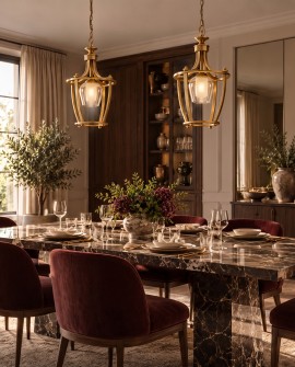 Złota lampa wisząca BROOKLYN L1 Lumina Deco z bursztynowym kloszem na łańcuchu