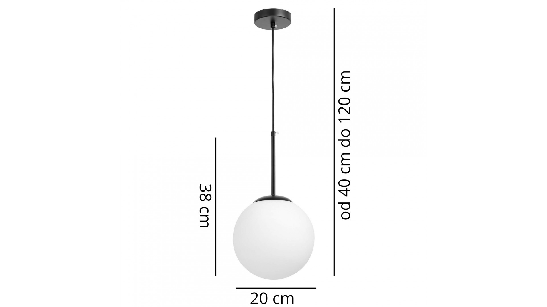 Lampa wisząca czarna fredica 20 lumina deco, biała kula na długim przewodzie