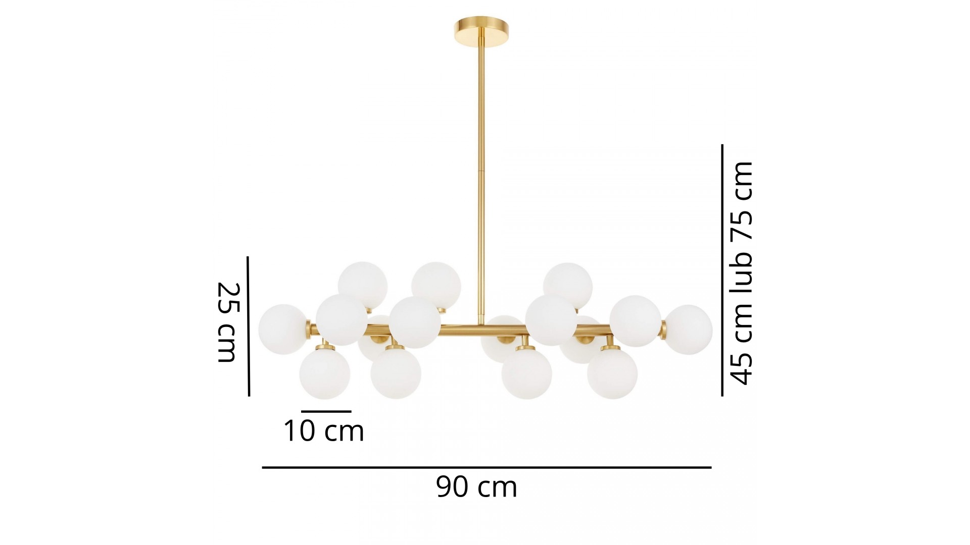 Lampa wisząca złota szczotkowana białe kule Petrica 16 Lumina Deco widok z przodu