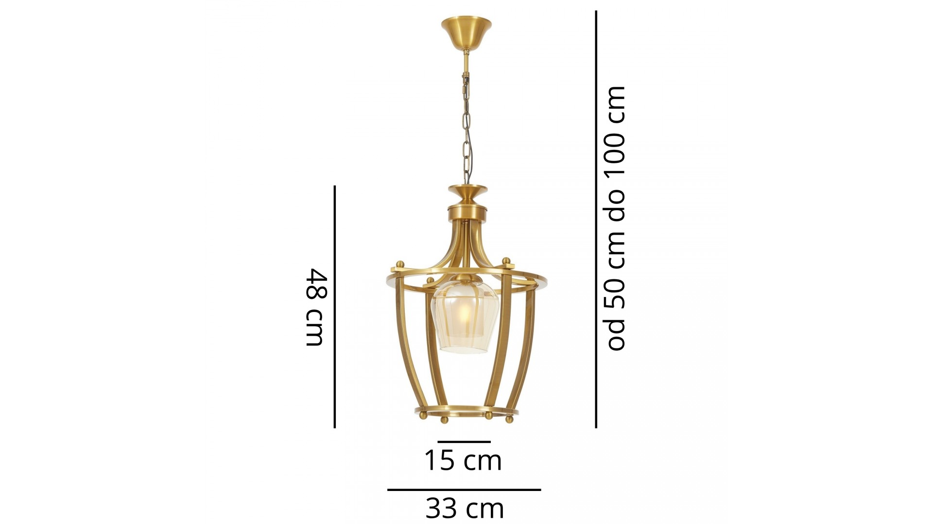 Złota lampa wisząca BROOKLYN L1 Lumina Deco z bursztynowym kloszem na łańcuchu