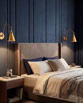 złoty szczotkowany kinkiet loft rubi w2 lumina deco z regulowanym ramieniem i stożkowym kloszem