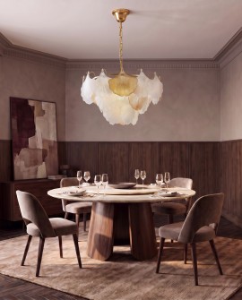 Lampa wisząca do salonu MONTINA D60 z transparentnym i złotym szkłem w kształcie liści miłorzębu