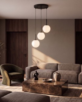 LAMPA WISZĄCA NOWOCZESNA CZARNA POTRÓJNA BIAŁE KULE FREDICA 3 OKRĄGŁA LUMINA DECO