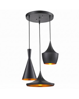 LAMPA WISZĄCA LOFT CZARNA POTRÓJNA FOGGI W3 LUMINA DECO