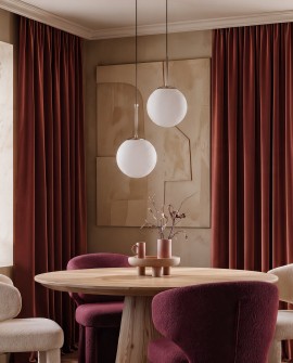 LAMPA WISZĄCA SUFITOWA NOWOCZESNA CHROMOWANA BIAŁA KULA FREDICA 20 LUMINA DECO