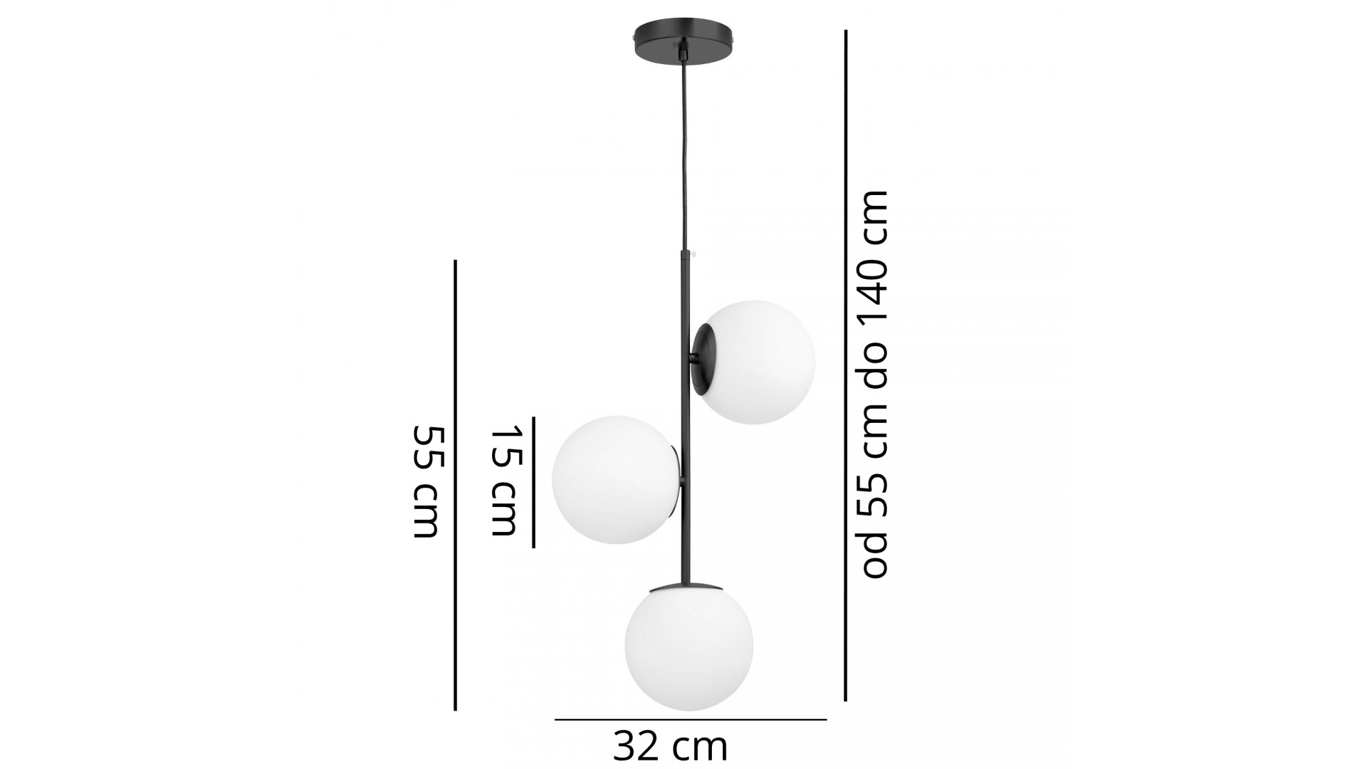 LAMPA WISZĄCA NOWOCZESNA CZARNA BIAŁE KULE STELVIO 3 LUMINA DECO