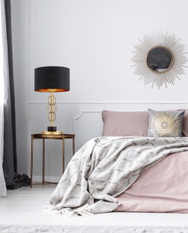 Lampa stołowa glamour czarno-złota szczotkowana Azzaria – klosz czarny i złota podstawa