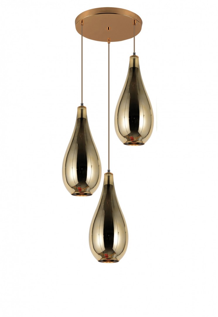 POTRÓJNA NOWOCZESNA LAMPA WISZĄCA SZKLANA ZŁOTA LAURIS W3 LUMINA DECO