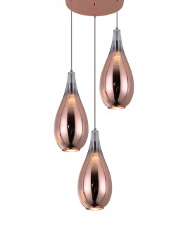 POTRÓJNA NOWOCZESNA LAMPA WISZĄCA SZKLANA RÓŻOWO-ZŁOTA LAURIS W3