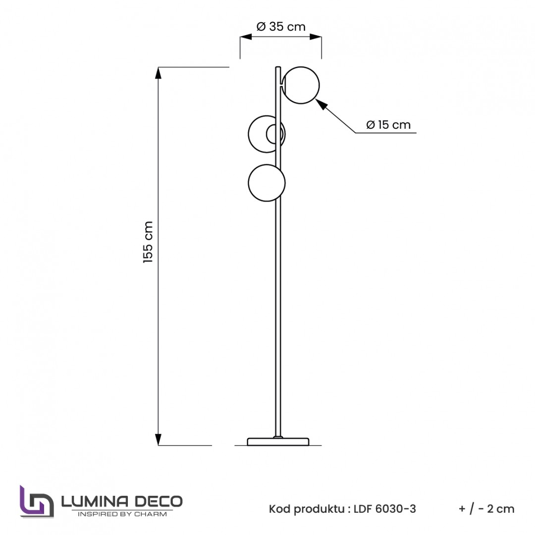 LAMPA STOJĄCA PODŁOGOWA CZARNA BIAŁE KULE FREDICA 3 LUMINA DECO
