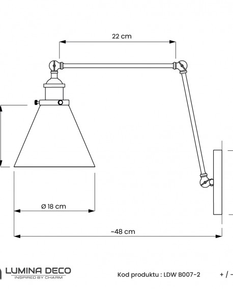 KINKIET LAMPA ŚCIENNA LOFT MOSIĘŻNA RUBI W2 LUMINA DECO