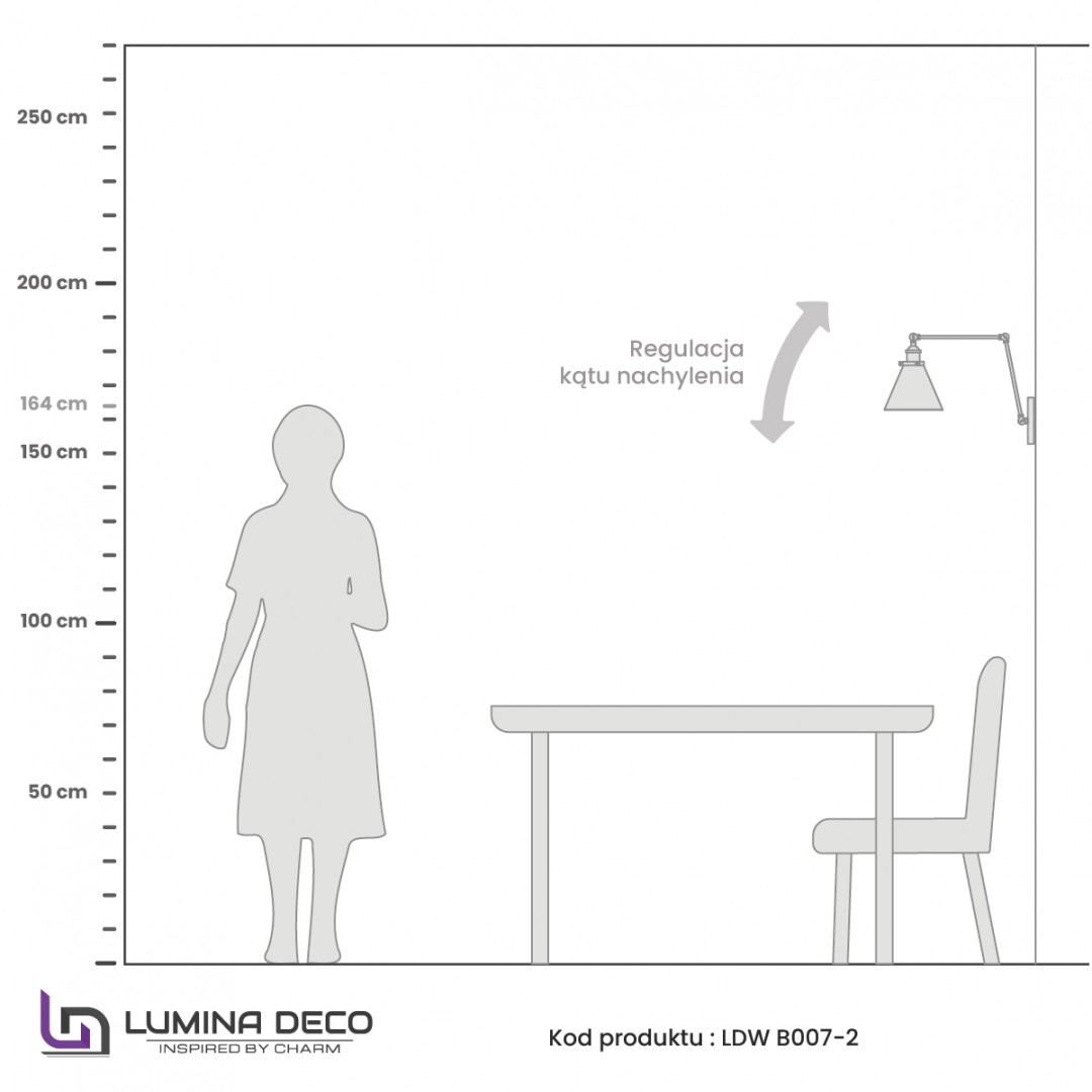 rysunek techniczny złotego szczotkowanego kinkietu rubi w2 dimensions lumina deco