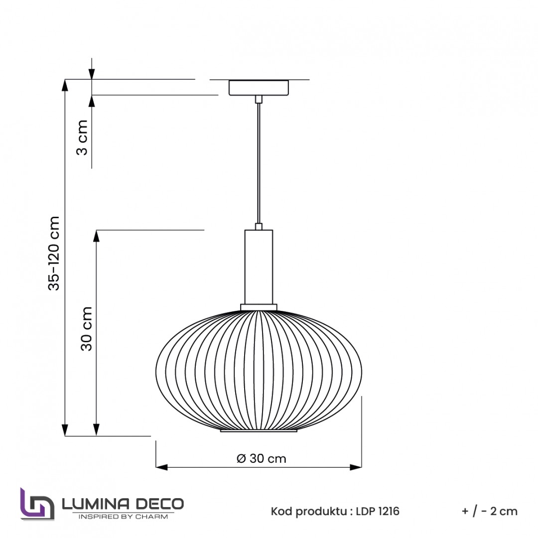 Techniczny obrazek lampy wiszącej FLORI z oznaczoną średnicą klosza