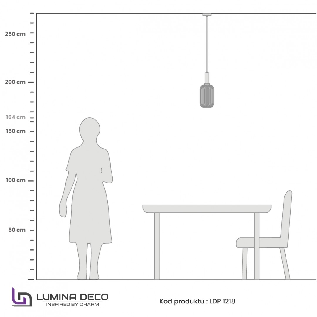 Rysunek techniczny lampy wiszącej Rico Lumina Deco – wymiary i proporcje modelu