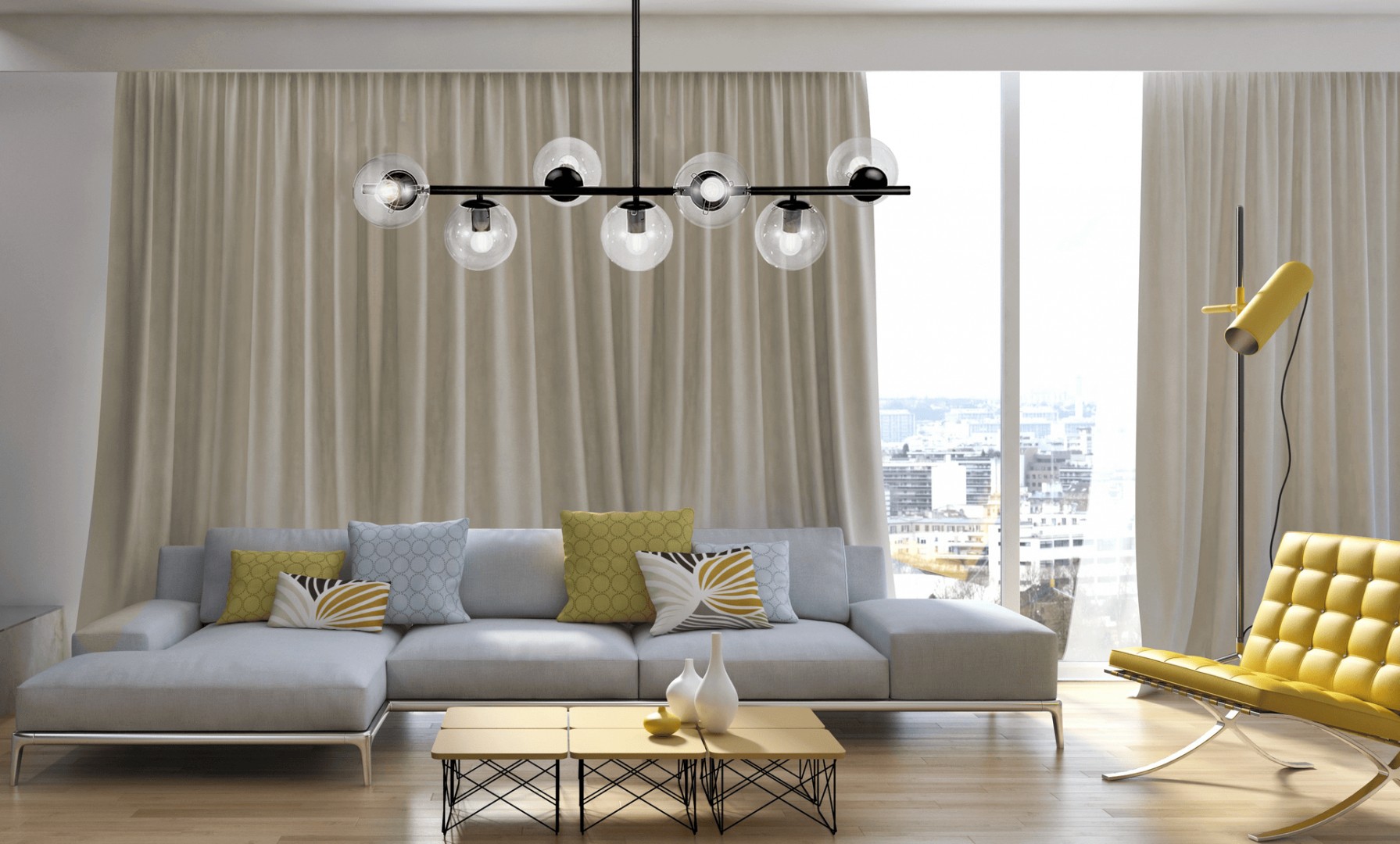 LAMPA WISZĄCA LOFT CZARNO-PRZEZROCZYSTA KULE FREDICA 7 LUMINA DECO