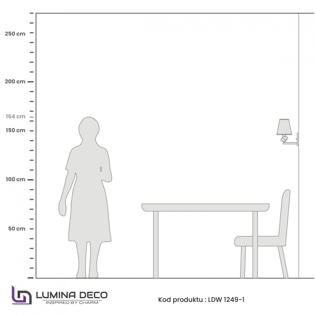 lampa scienna montero w1 zloto biala wizualizacja wymiarow lumina deco