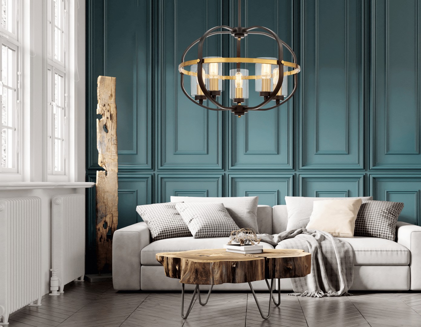 LAMPA WISZĄCA LOFT CZARNO-ZŁOTA SZCZOTKOWANA MONTEREY W5 LUMINA DECO
