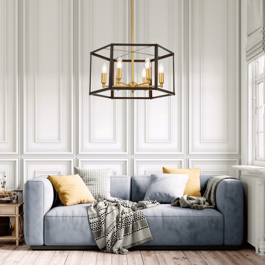 LAMPA WISZĄCA LOFT CZARNO-ZŁOTA SZCZOTKOWANA LORTON W6 LUMINA DECO