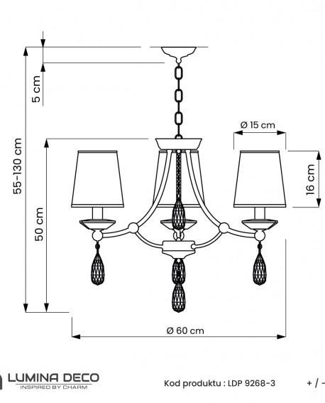 ŻYRANDOL LAMPA WISZĄCA KRYSZTAŁOWA CHROM DOMINNI W3 LUMINA DECO