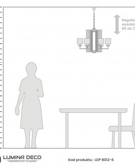 Nowoczesna lampa wisząca złota Manhattan Lumina Deco – szkic techniczny lampy z proporcjami i wysokością