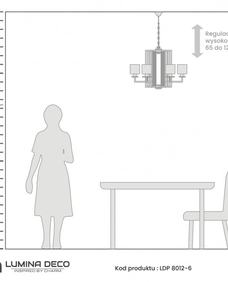 Nowoczesna lampa wisząca złota Manhattan Lumina Deco – szkic techniczny lampy z proporcjami i wysokością