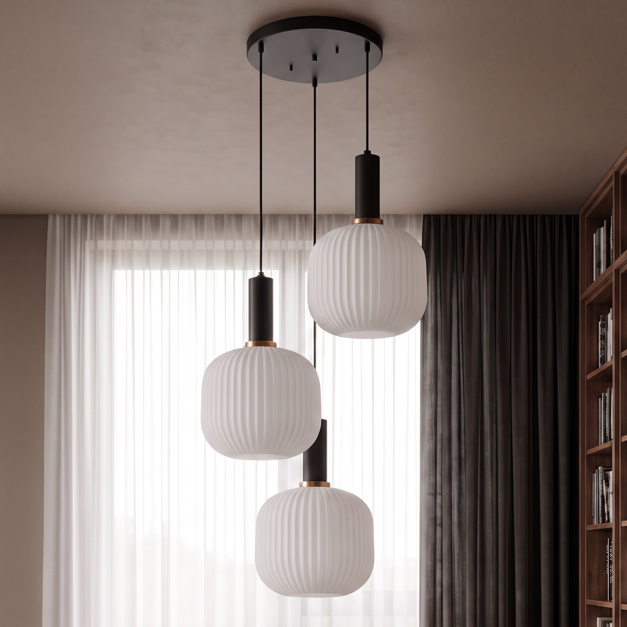 Potrójna lampa wisząca loft biało-czarna GATO W3 w aranżacji