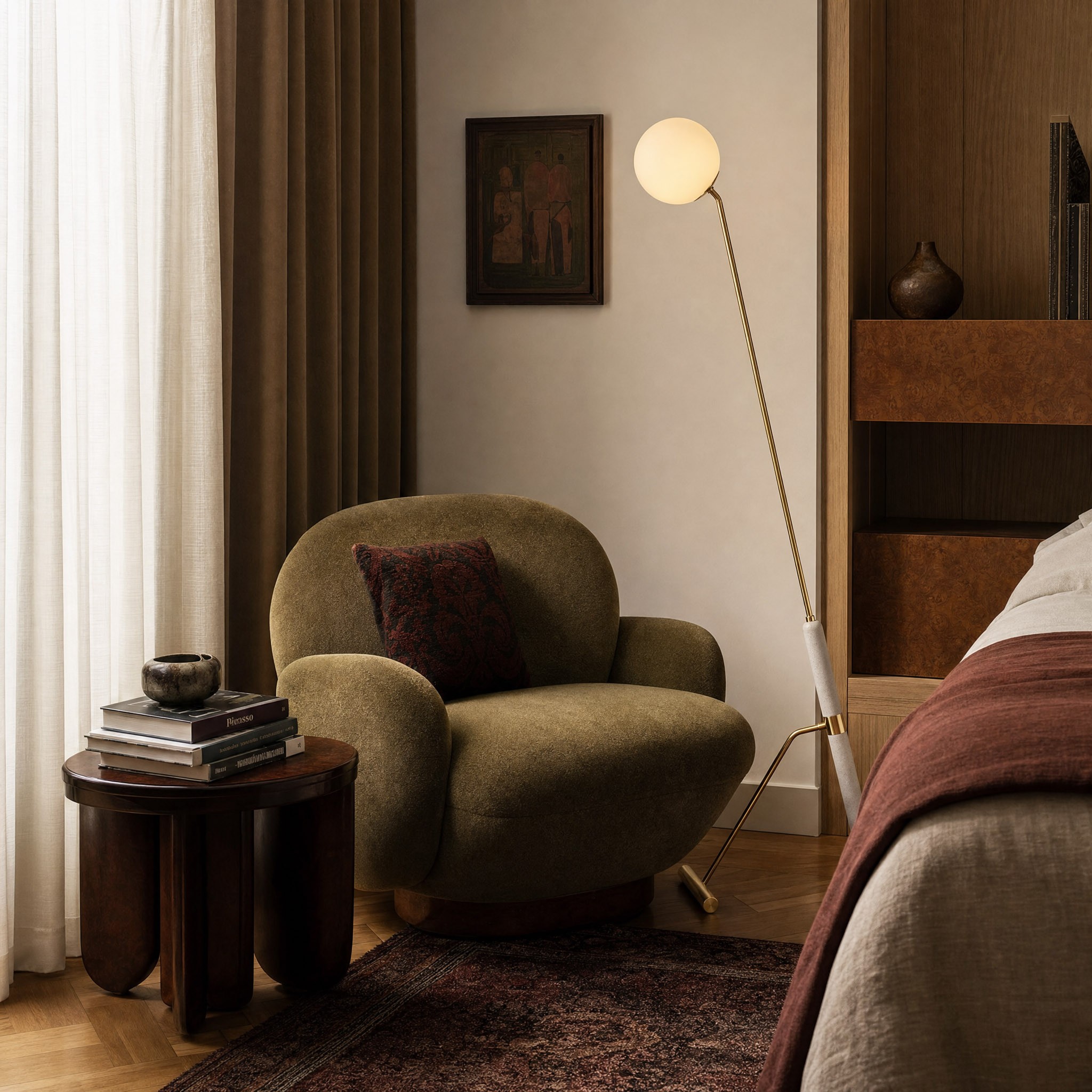 Lampa stojąca podłogowa złota szczotkowana GRANINO W1 we wnętrzu