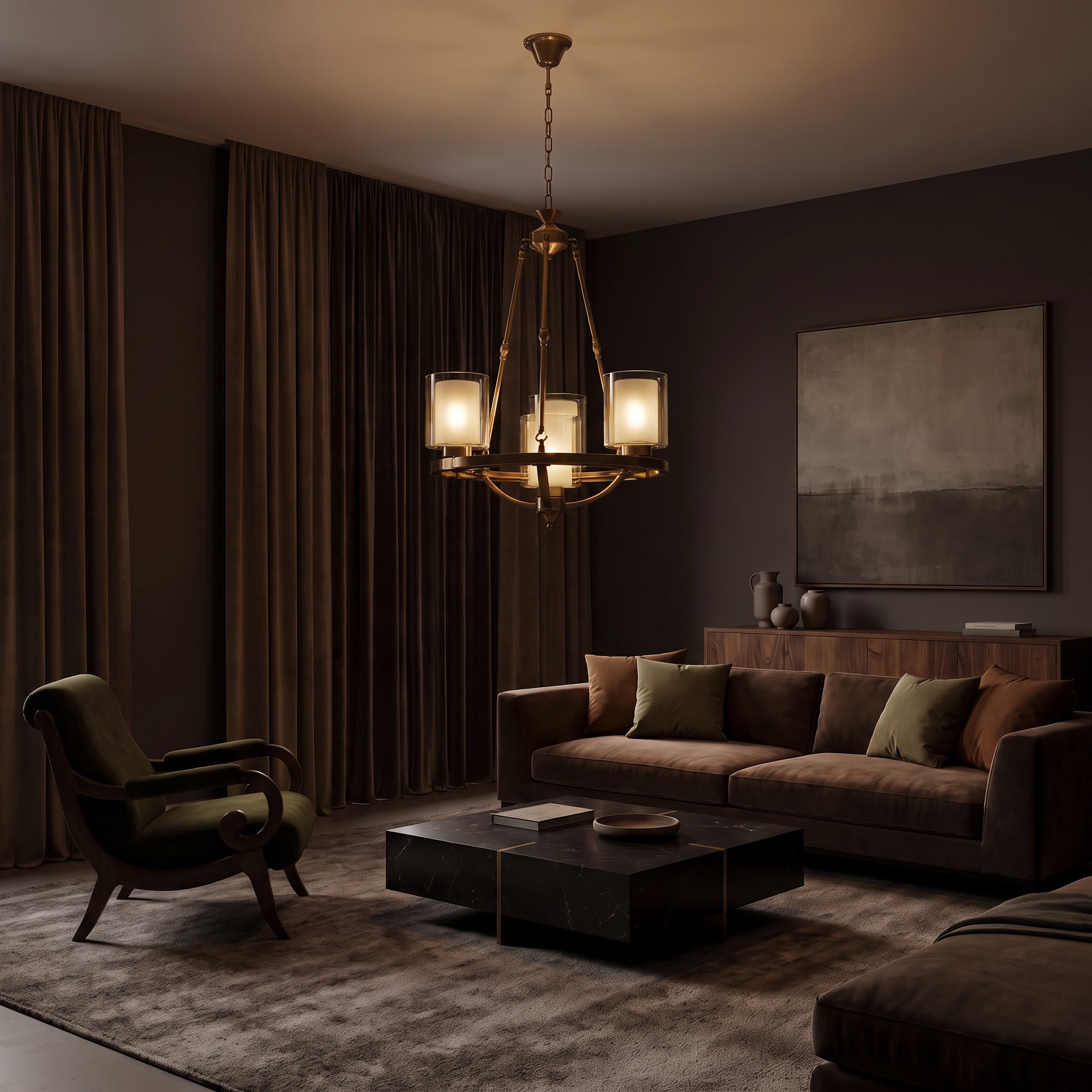 LAMPA WISZĄCA LOFT ZŁOTA SZCZOTKOWANA SANTINI W4 we wnętrzu