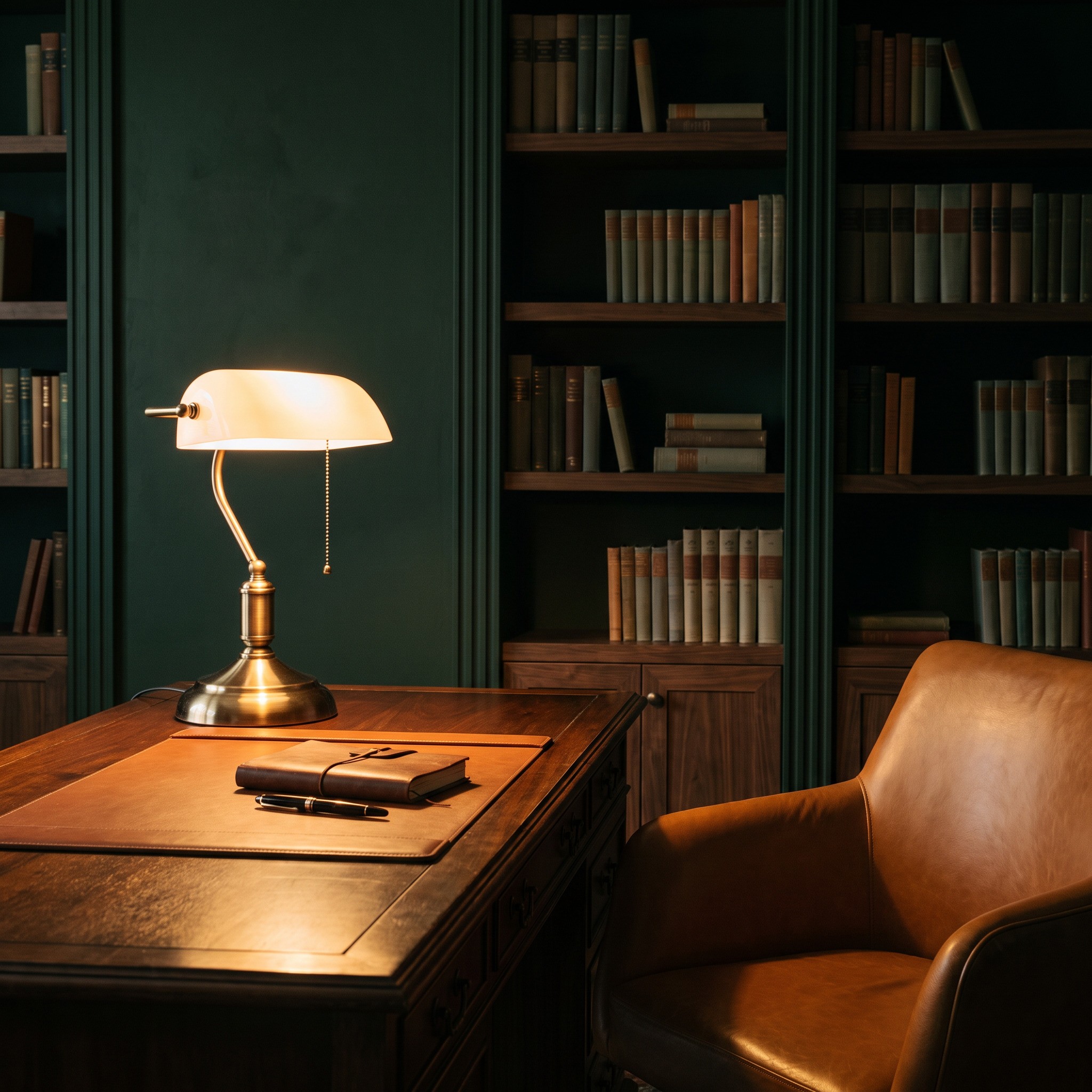 Klasyczna lampa bankierska biurkowa biała BANKER CLASSIC w aranżacji