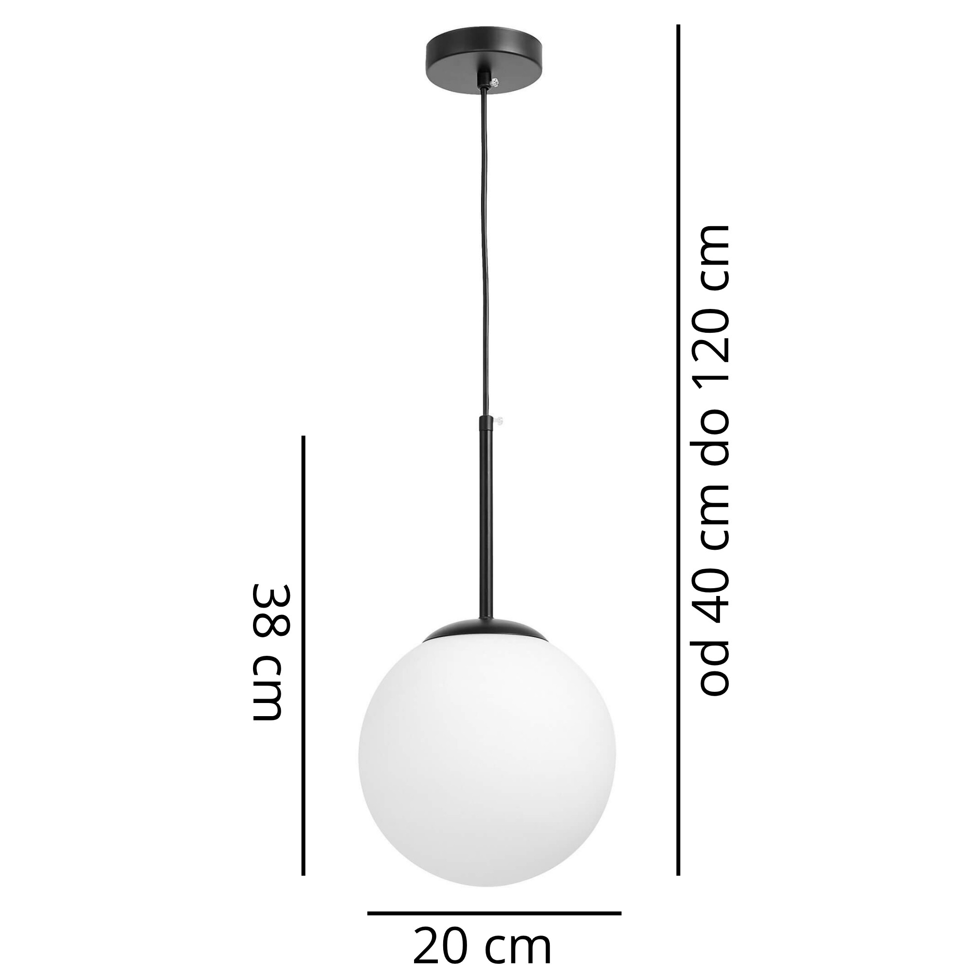 Nowoczesna lampa wisząca czarna FREDICA D20 - wymiary
