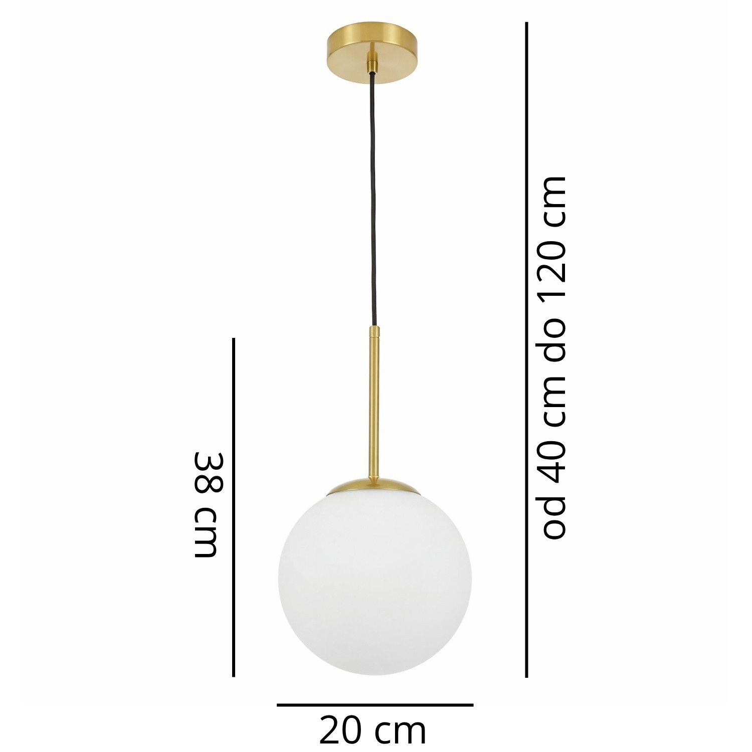 NOWOCZESNA LAMPA WISZĄCA MOSIĘŻNA FREDICA D20 - wymiary