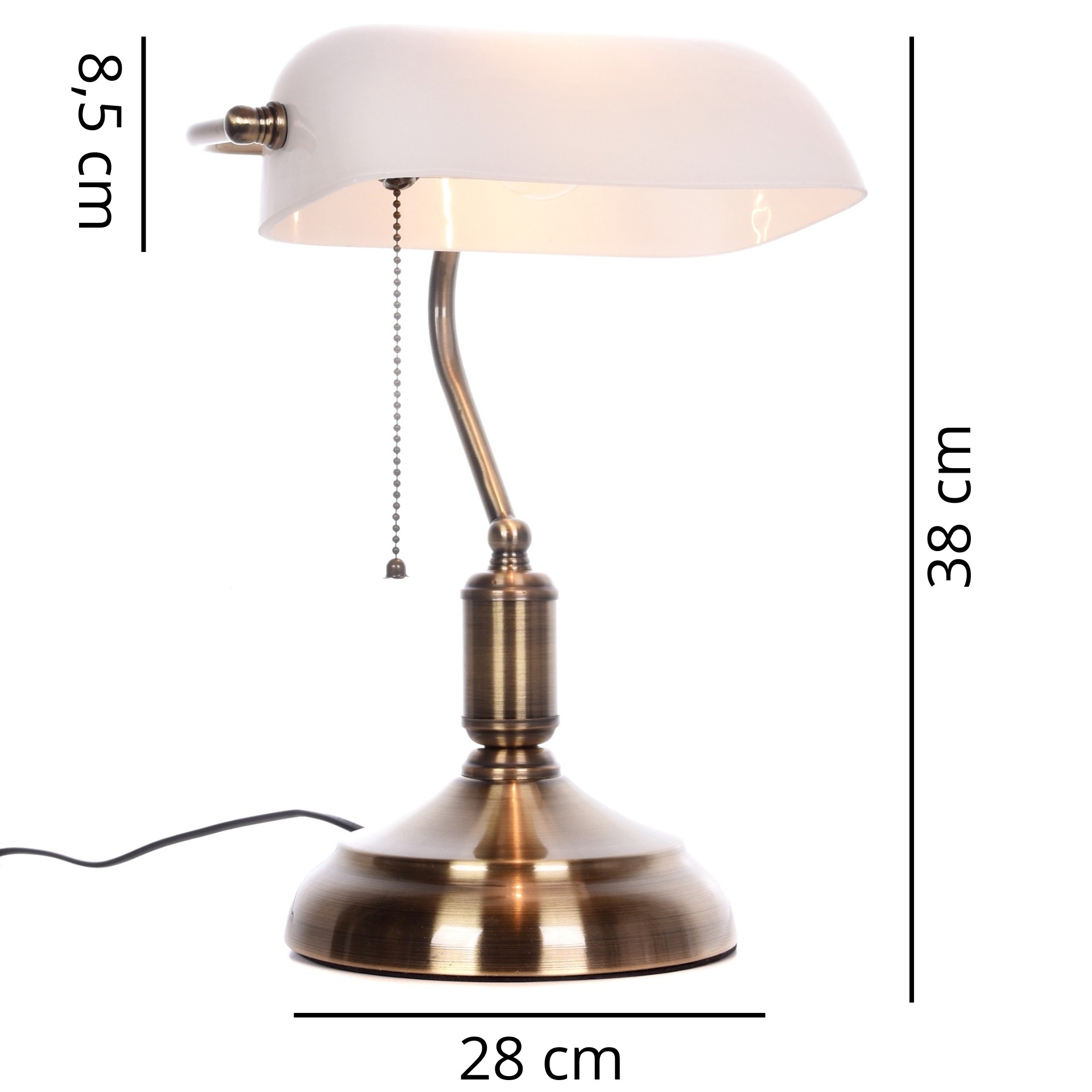 Klasyczna lampa bankierska biurkowa biała BANKER CLASSIC - wymiary
