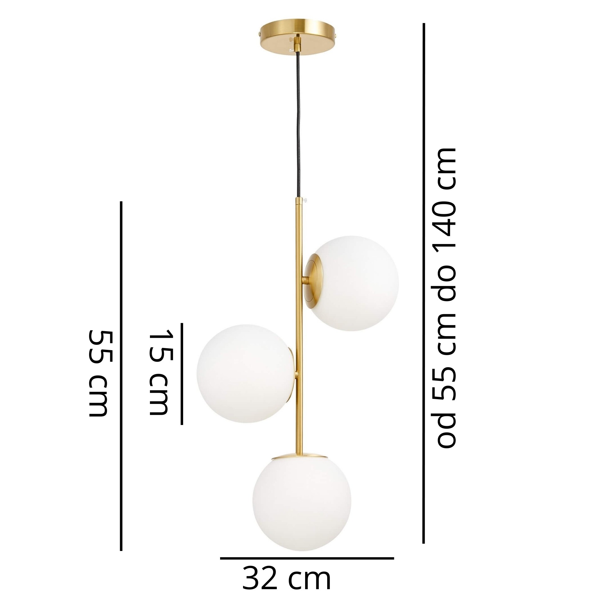 NOWOCZESNA LAMPA WISZĄCA MOSIĘŻNA STELVIO W3 - wymiary