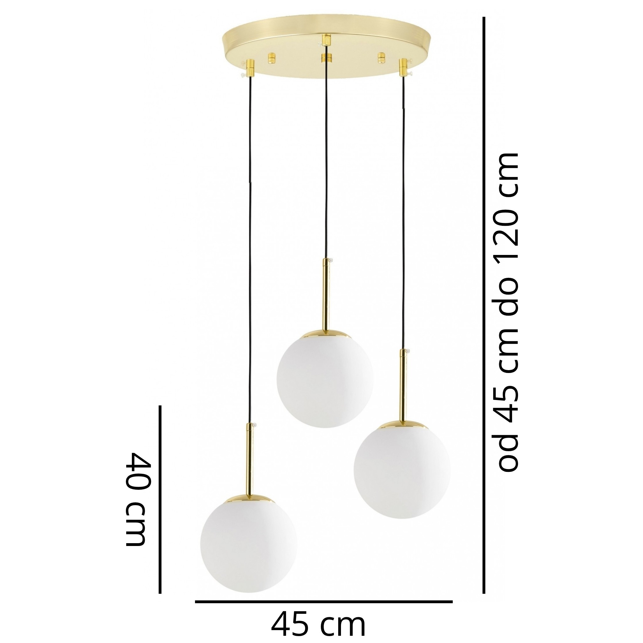NOWOCZESNA POTRÓJNA LAMPA KLASYCZNE ZŁOTO FREDICA W3 - wymiary