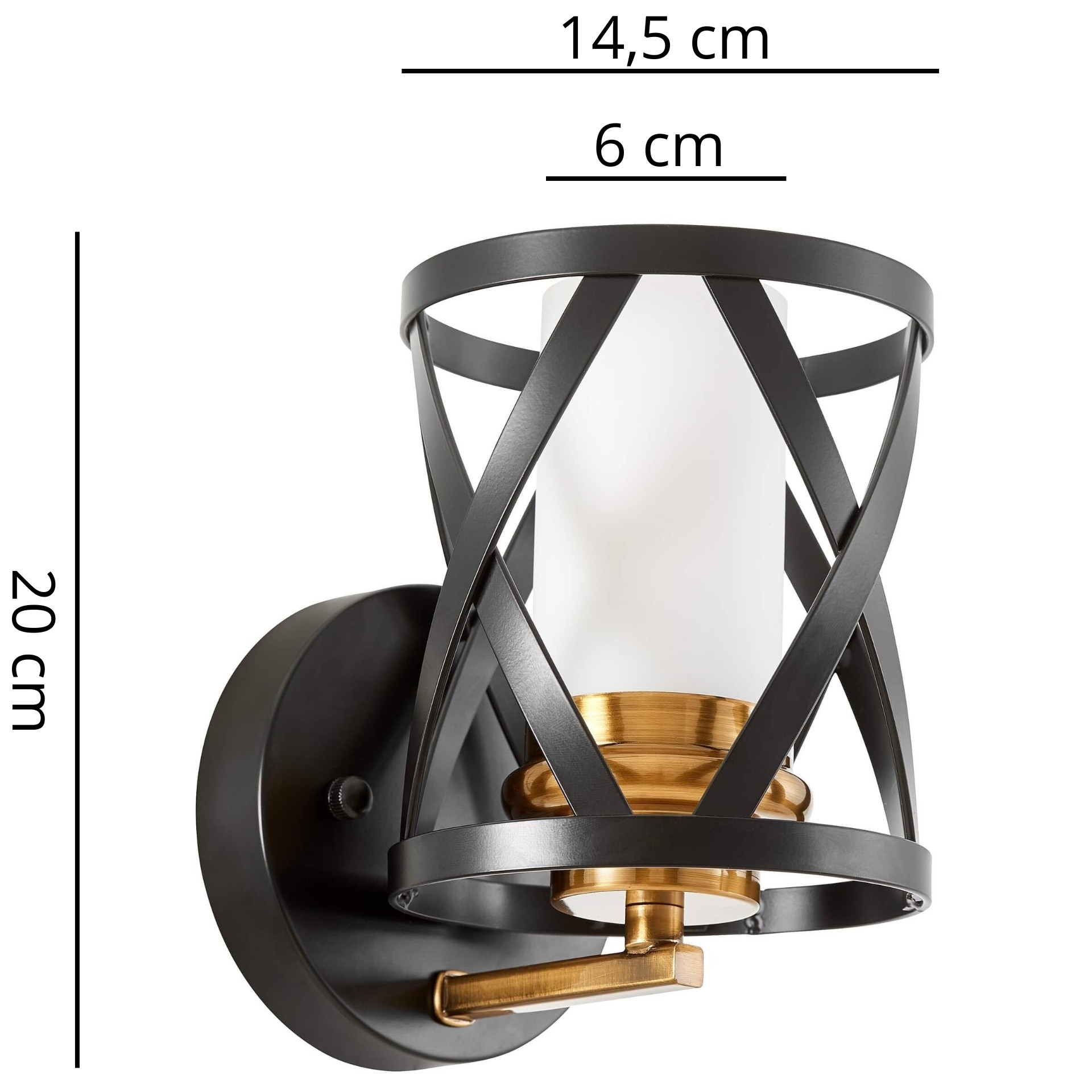 Lampa ścienna kinkiet czarno-mosiężny ASTILA W1 - wymiary