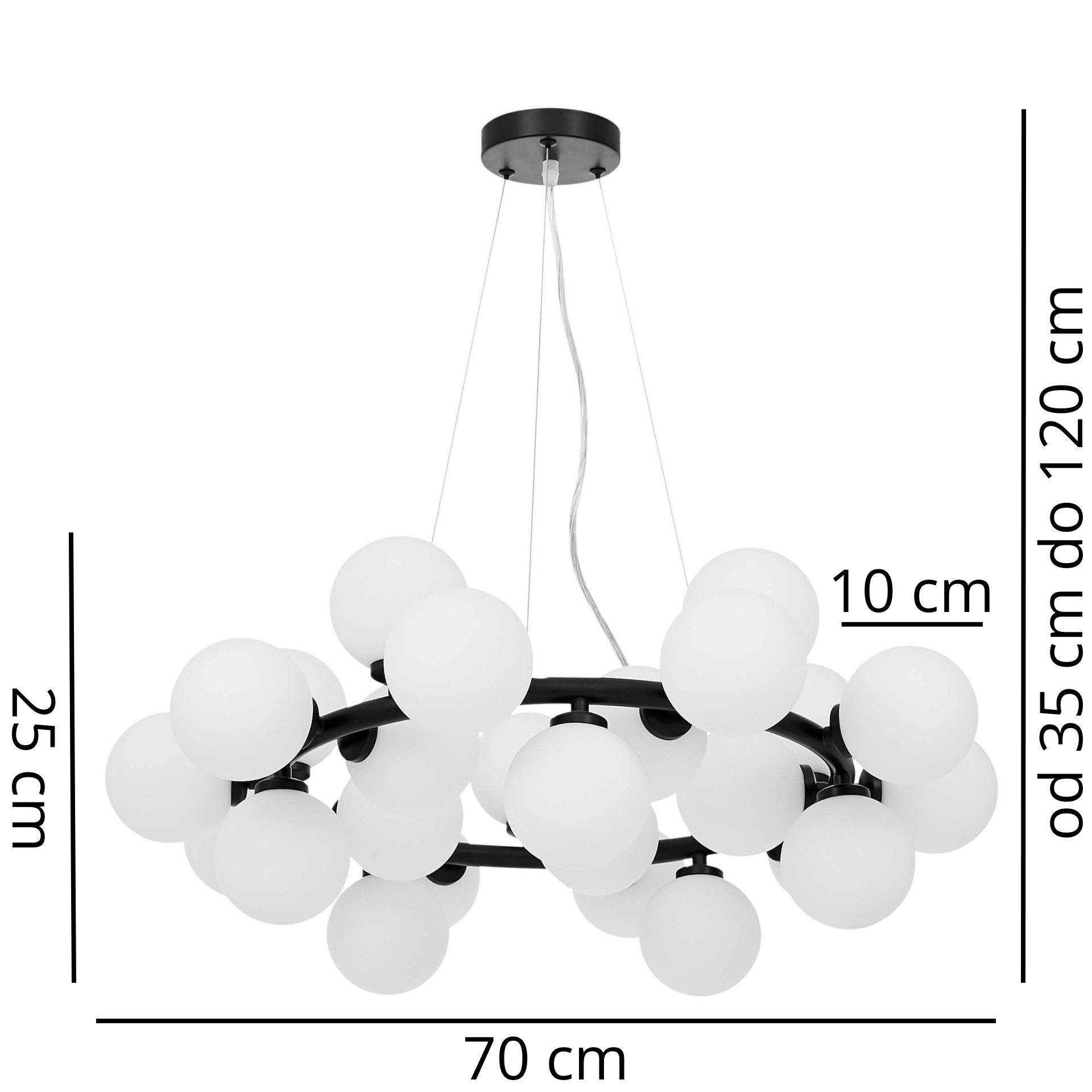 NOWOCZESNA LAMPA WISZĄCA CZARNA MARSJADA W25 - wymiary