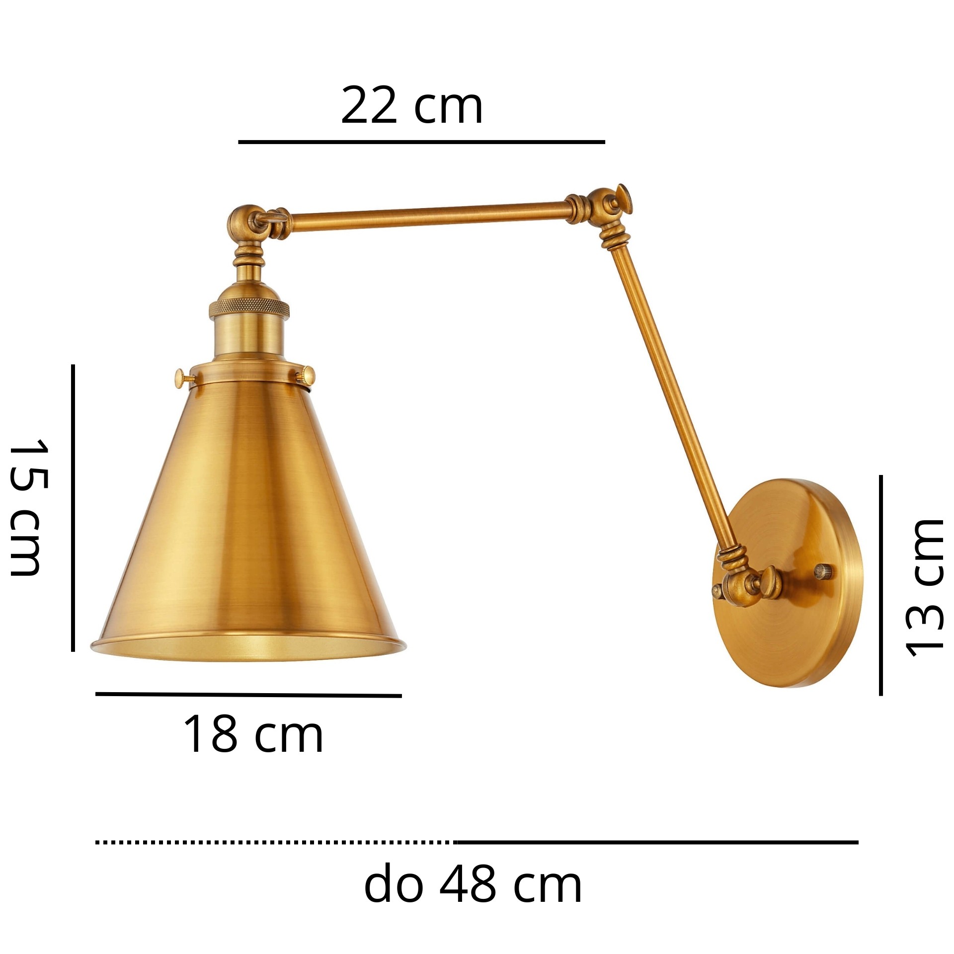 LAMPA ŚCIENNA KINKIET LOFTOWY MOSIĘŻNY RUBI W2 - wymiary