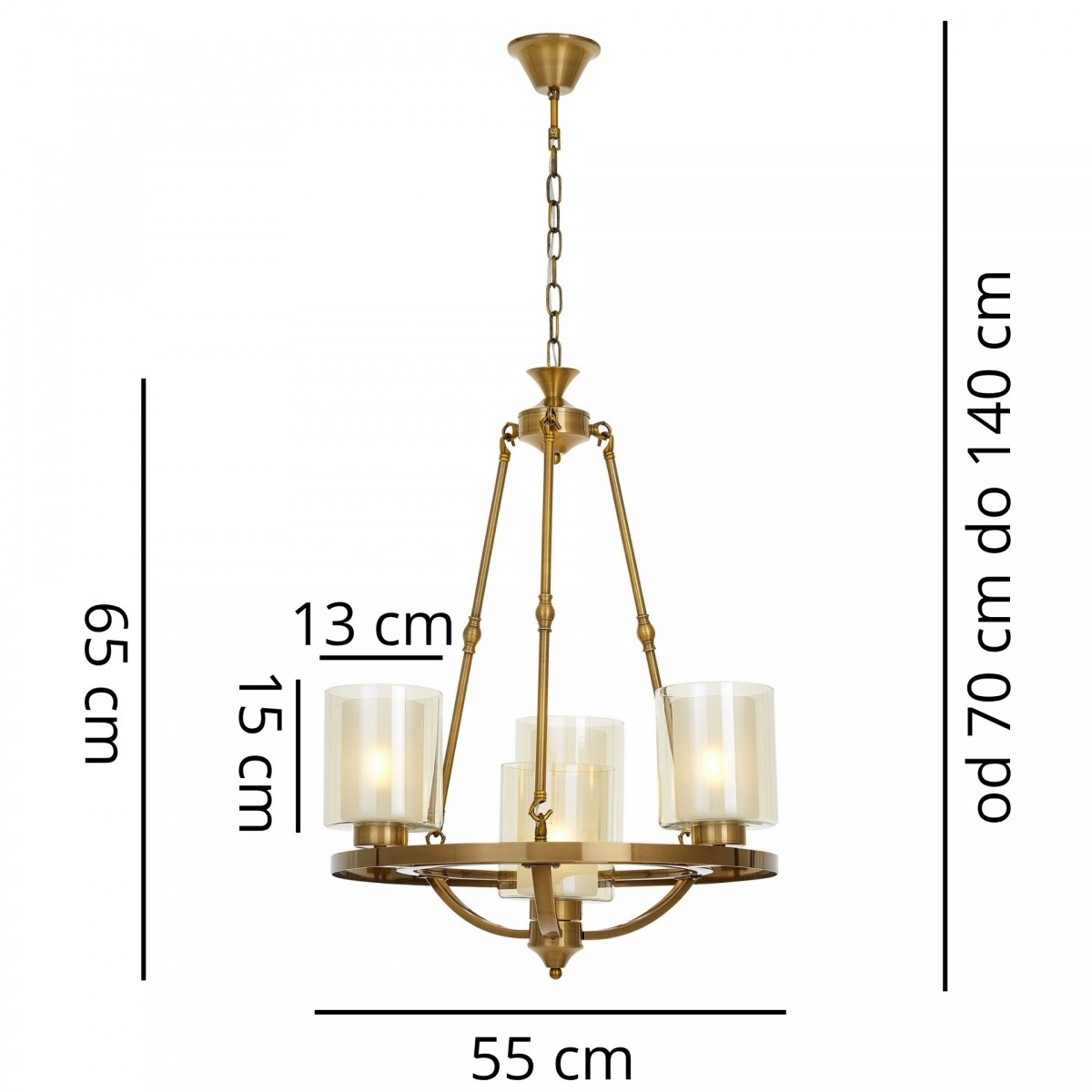 LAMPA WISZĄCA LOFT ZŁOTA SZCZOTKOWANA SANTINI W4 - wymiary